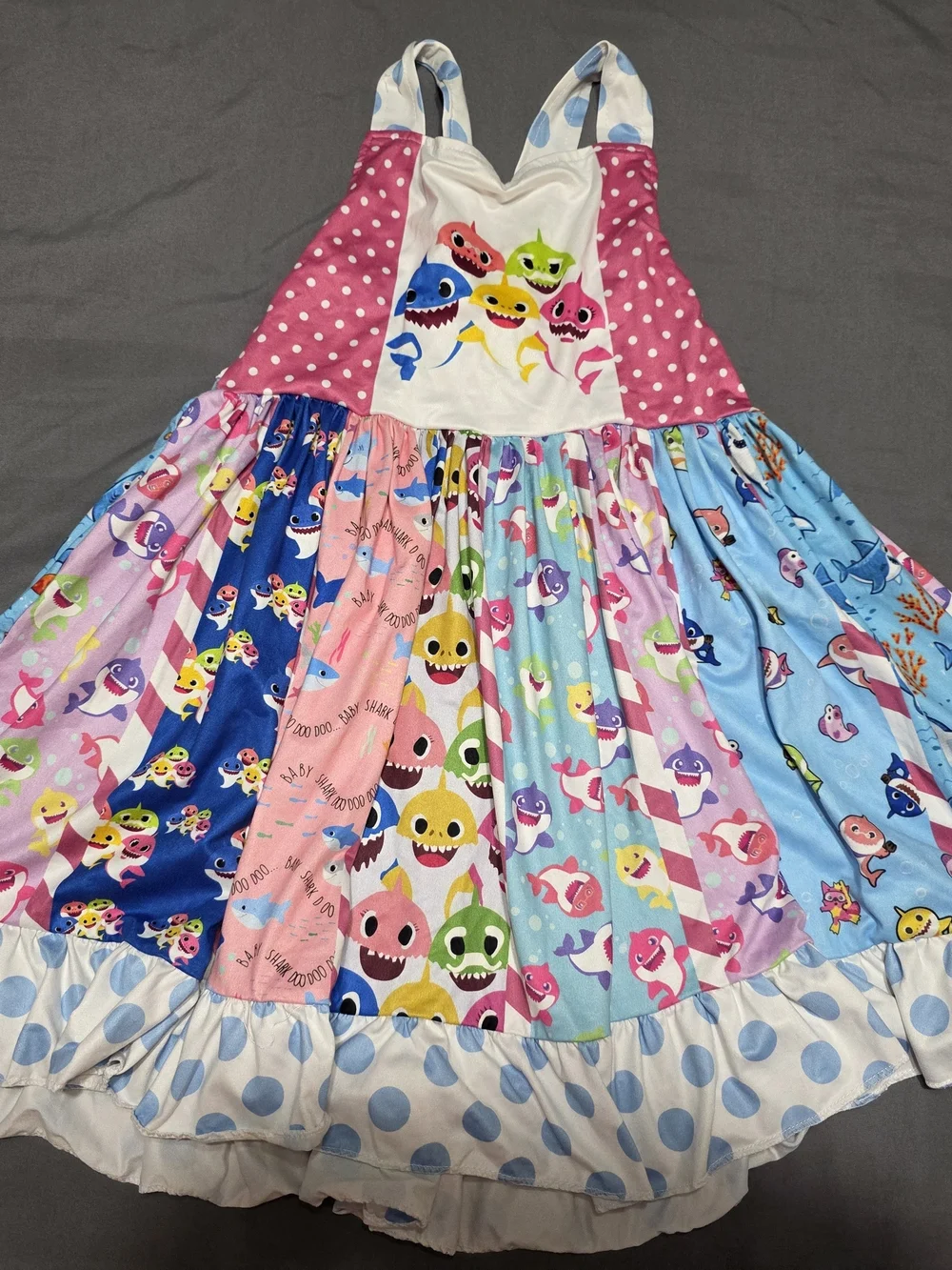Baby Shark Multicolor Patchwork Girls Pajama Dress